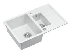 Quadri Brenton fregadero de granito blanco, montaje superior, 1,5 senos con escurridor, 78x50 cm, con tapón de acero inoxidable 1208967491.