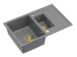 Quadri Brenton gris granito encimera de 1,5 fregadero con escurridor 78x50cm con tapón dorado 1208967560