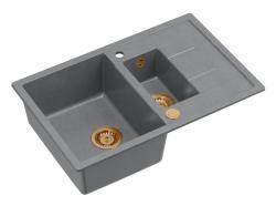 Quadri Brenton fregadero de granito gris con escurridor, 1,5 senos, 78x50 cm, con tapón de cobre 1208967561