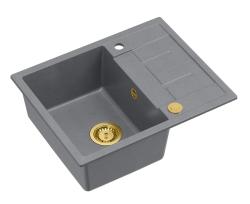 Quadri Dalton fregadero de granito gris con escurridor 62x50cm con tapón dorado 1208967565