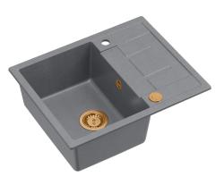 Quadri Dalton fregadero de granito gris con escurridor 62x50cm con tapón de cobre 1208967566