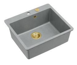 Quadri Sheffield Fregadero de Granito Gris para Montaje Superior o Enrasado de 57x50 cm con Área para Grifo y Tapón Dorado - 1208967582