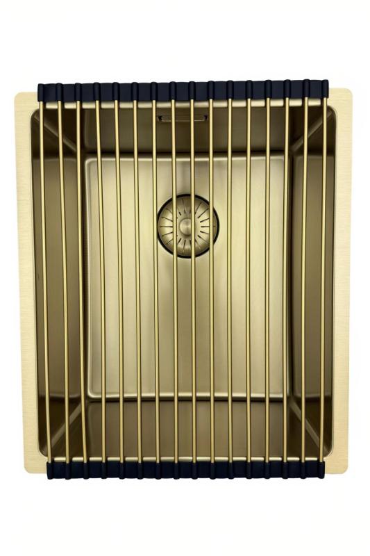 Fregadero Pure.Sink Prestige 34x40 cm PVD Oro radio de 10 mm para instalación bajo encimera, a ras de encimera y sobre encimera PPG3440-60.