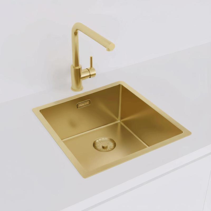 Fregadero Pure.Sink Prestige de 40x40 cm PVD Oro, radio de 10 mm, instalación bajo encimera, a ras de encimera y sobre encimera PPG4040-60.