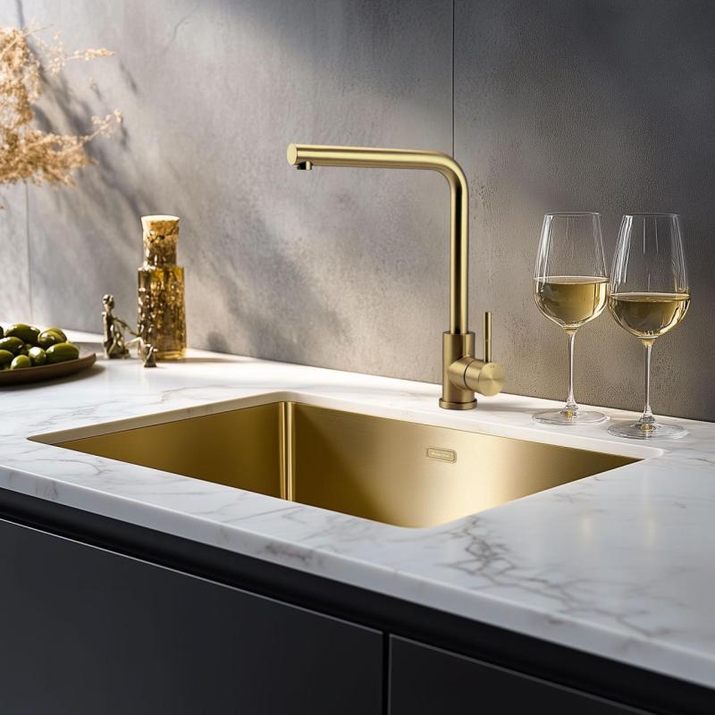Fregadero Pure.Sink Prestige de 40x40 cm PVD Oro, radio de 10 mm, instalación bajo encimera, a ras de encimera y sobre encimera PPG4040-60.
