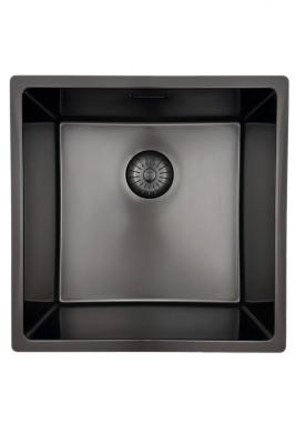 Lavabo Pure.Sink Prestige de 40x40 cm PVD Gun Metal con un radio de 10 mm para instalación bajo encimera, a ras de encimera y sobre encimera PPG4040-61.