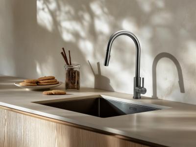 Lavabo Pure.Sink Prestige de 40x40 cm PVD Gun Metal con un radio de 10 mm para instalación bajo encimera, a ras de encimera y sobre encimera PPG4040-61.
