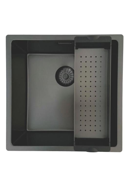 Lavabo Pure.Sink Prestige de 40x40 cm PVD Gun Metal con un radio de 10 mm para instalación bajo encimera, a ras de encimera y sobre encimera PPG4040-61.