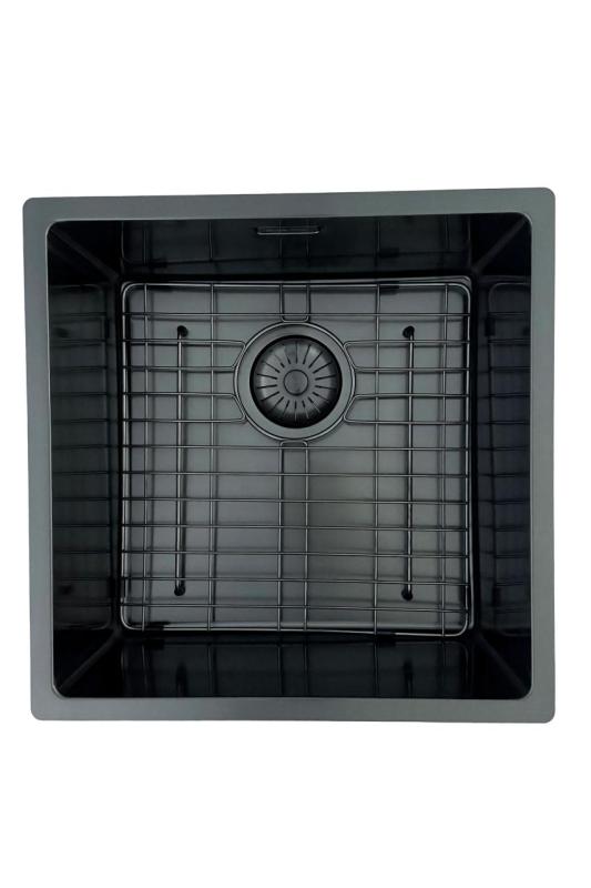 Lavabo Pure.Sink Prestige de 40x40 cm PVD Gun Metal con un radio de 10 mm para instalación bajo encimera, a ras de encimera y sobre encimera PPG4040-61.