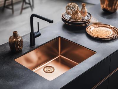 Fregadero Pure.Sink Prestige 40x40 cm PVD Cobre, radio de 10 mm, instalación bajo encimera, a ras de encimera y sobre encimera PPG4040-62.