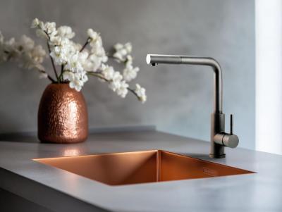 Fregadero Pure.Sink Prestige 40x40 cm PVD Cobre, radio de 10 mm, instalación bajo encimera, a ras de encimera y sobre encimera PPG4040-62.