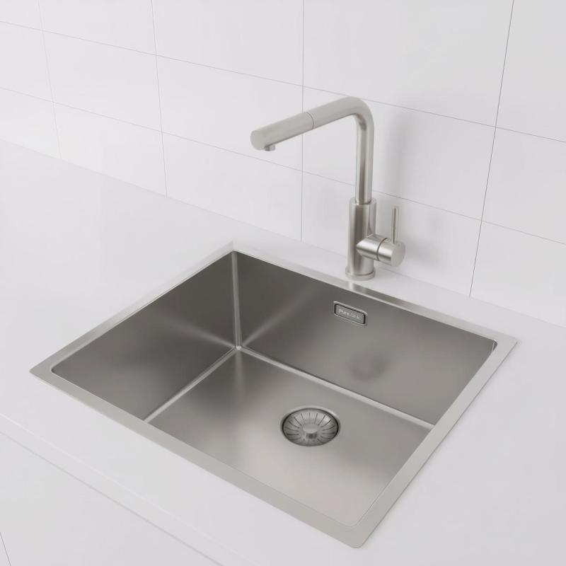 Fregadero de acero inoxidable Pure.Sink Prestige 50x40 cm con radio de 10 mm para instalación bajo encimera, a ras de encimera y sobre encimera PPG5040-02.