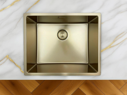 Fregadero Pure.Sink Prestige 50x40 cm PVD Oro con radio de 10 mm para instalación bajo encimera, al ras y sobre encimera PPG5040-60.