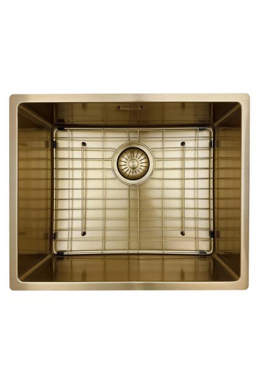 Fregadero Pure.Sink Prestige 50x40 cm PVD Oro con radio de 10 mm para instalación bajo encimera, al ras y sobre encimera PPG5040-60.