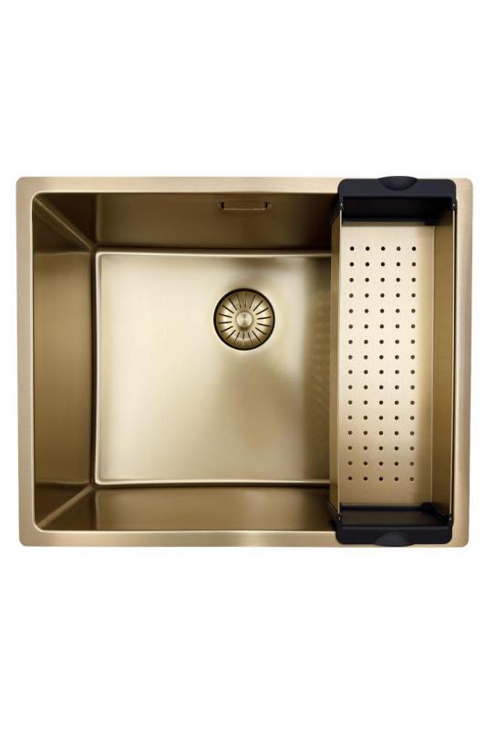 Fregadero Pure.Sink Prestige 50x40 cm PVD Oro con radio de 10 mm para instalación bajo encimera, al ras y sobre encimera PPG5040-60.