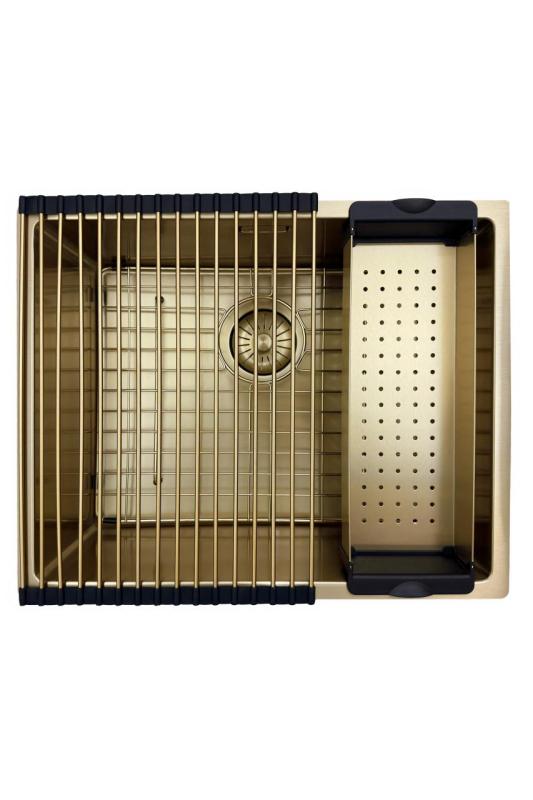 Fregadero Pure.Sink Prestige 50x40 cm PVD Oro con radio de 10 mm para instalación bajo encimera, al ras y sobre encimera PPG5040-60.