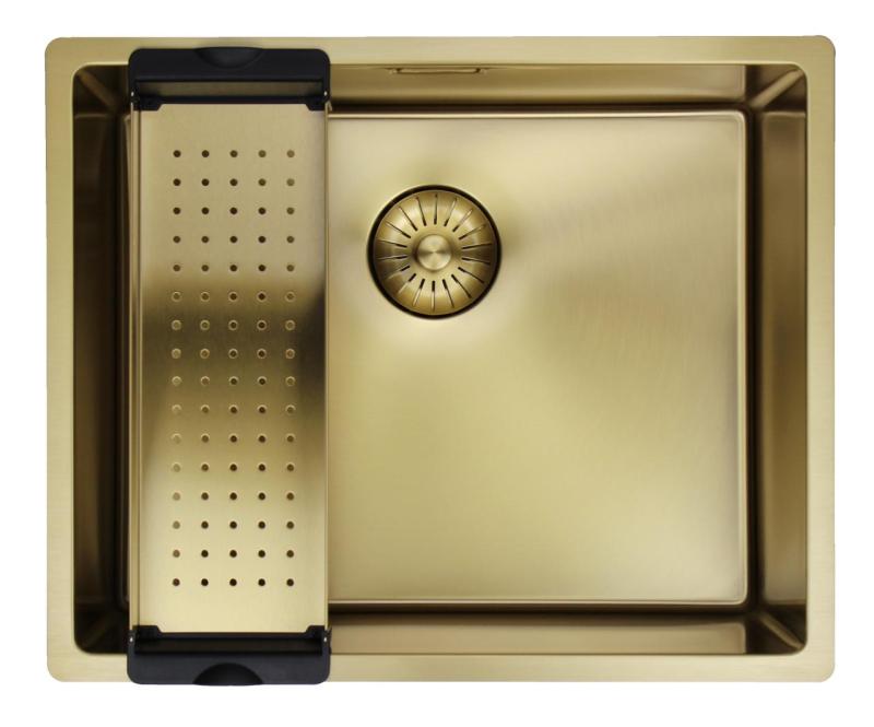 Fregadero Pure.Sink Prestige 50x40 cm PVD Oro con radio de 10 mm para instalación bajo encimera, al ras y sobre encimera PPG5040-60.