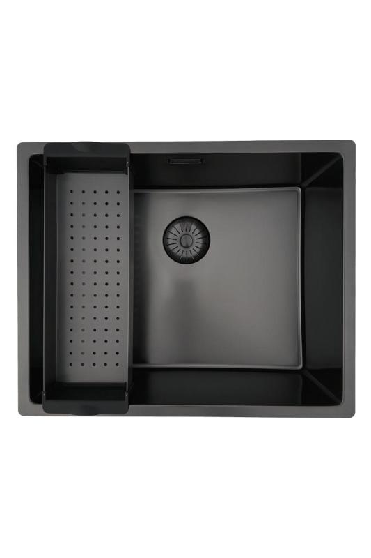 Fregadero Pure.Sink Prestige 50x40 cm PVD Gun Metal radio 10mm para instalación bajo encimera, a ras de encimera y sobre encimera PPG5040-61.