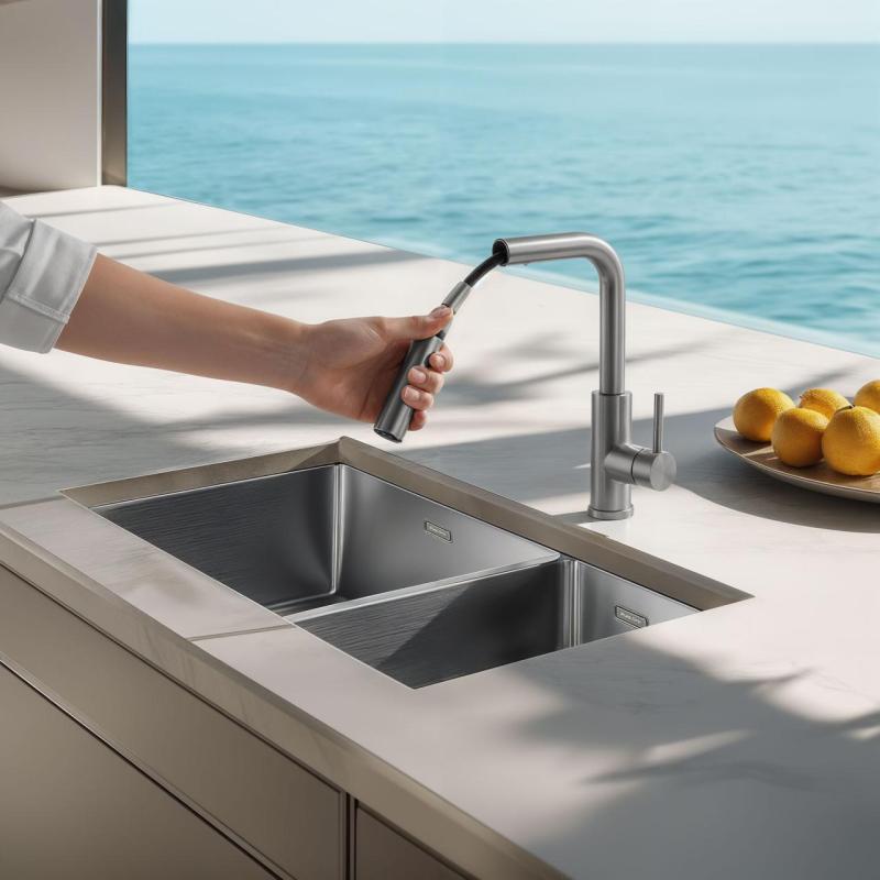 Grifo de cocina Pure.Sink Elite Steel Spark-S de acero inoxidable con caño extraíble PS8041-02
