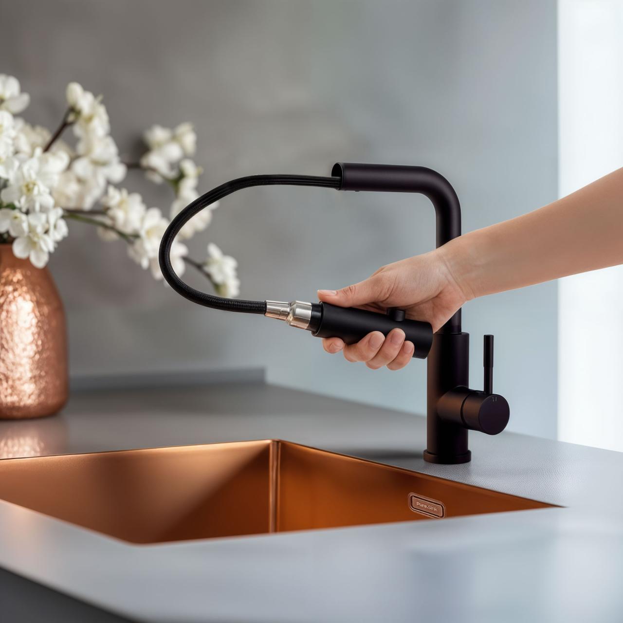 Grifo de cocina Pure.Sink Elite Steel Spark-S negro mate con salida extensible PS8041-10 - Productafbeelding 2