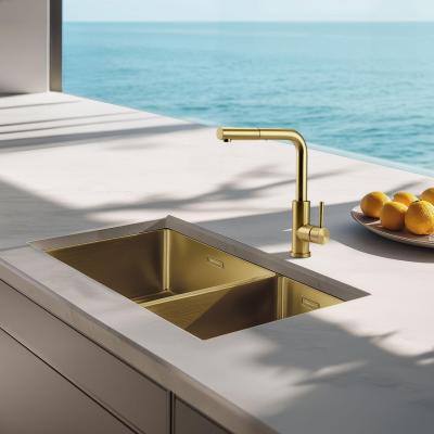 Grifo de cocina Pure.Sink Elite Steel Spark-S PVD en oro cepillado con caño extraíble PS8041-60