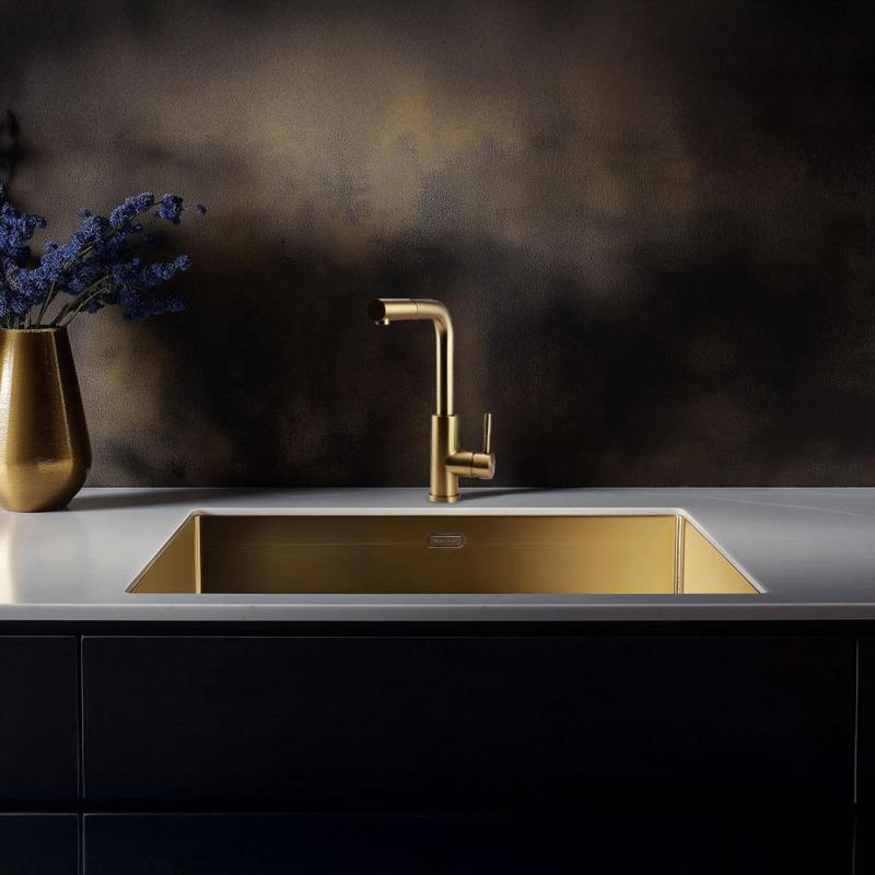 Grifo de cocina Pure.Sink Elite Steel Spark-S PVD en oro cepillado con caño extraíble PS8041-60
