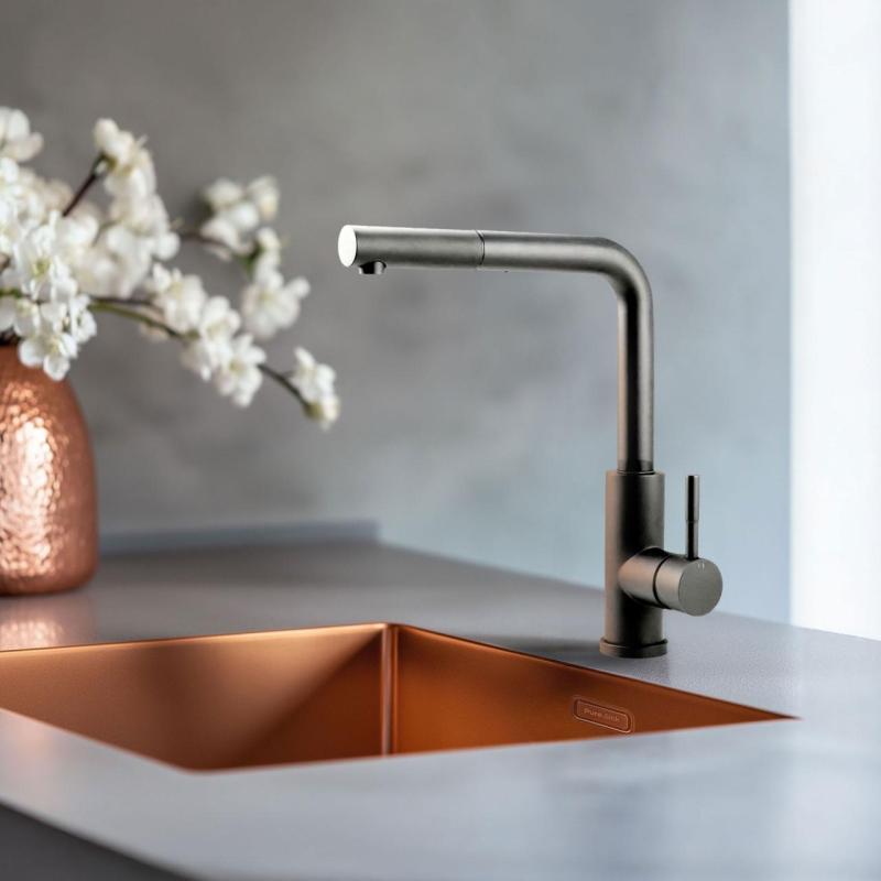Pure.Sink Elite Steel Spark-S grifo de cocina PVD Gun Metal con caño extraíble PS8041-61