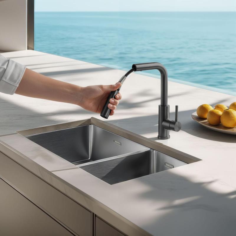 Pure.Sink Elite Steel Spark-S grifo de cocina PVD Gun Metal con caño extraíble PS8041-61