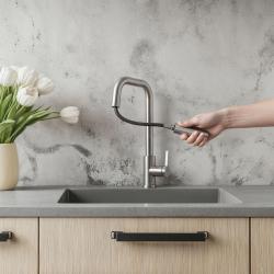 Grifo de cocina Pure.Sink Elite Steel Crystal-S de acero inoxidable con caño extraíble PS8050-02