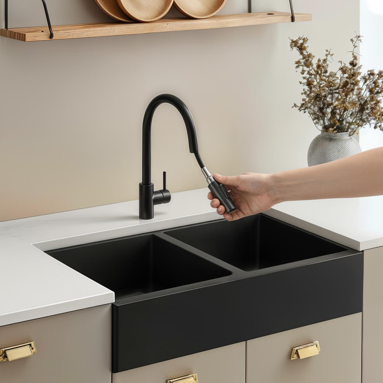 Grifo de cocina Pure.Sink Elite Steel Stream-S Negro Mate con caño extraíble PS8045-10 - Productafbeelding 2