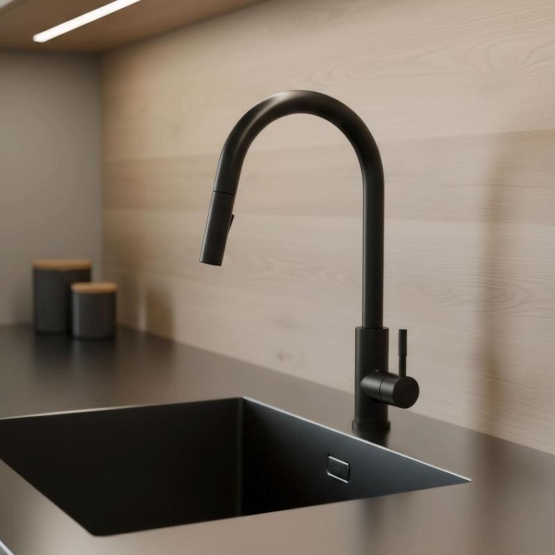 Grifo de cocina Pure.Sink Elite Steel Stream-S Negro Mate con caño extraíble PS8045-10