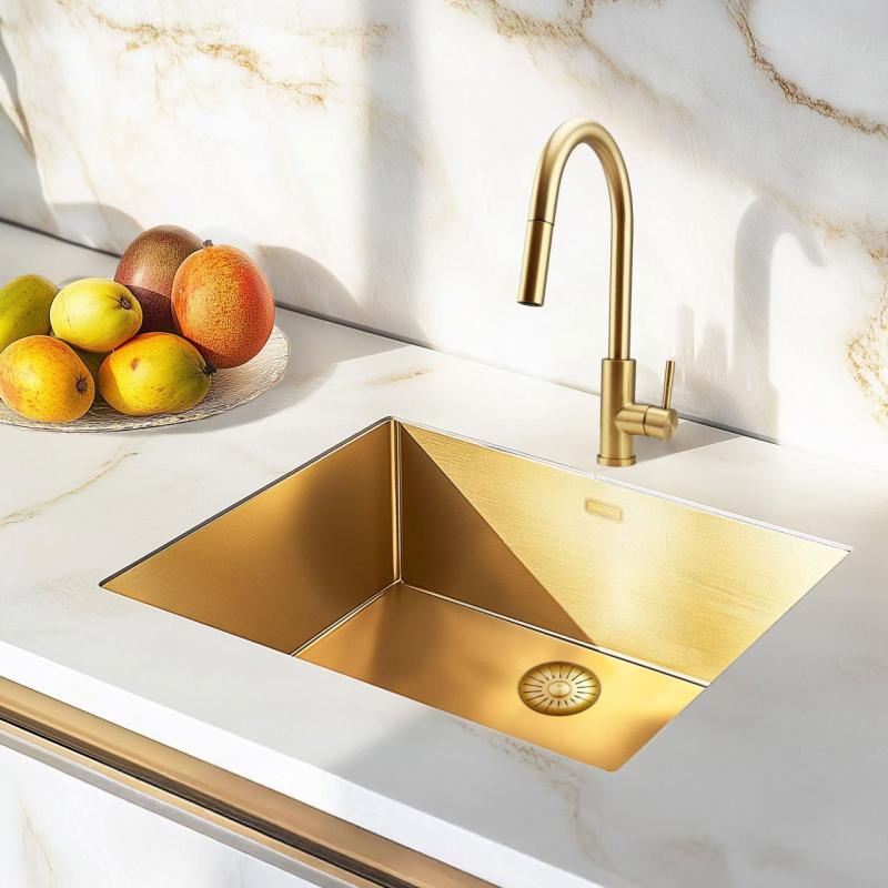 Grifo de cocina Pure.Sink Elite Steel Stream-S en acero PVD dorado cepillado con caño extraíble PS8045-60