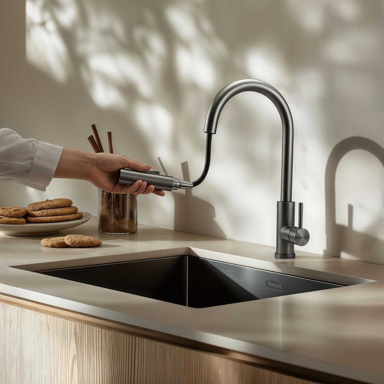 Grifo de cocina Pure.Sink Elite Steel Stream-S en PVD Gun Metal con caño extraíble PS8045-61 - Productafbeelding 2