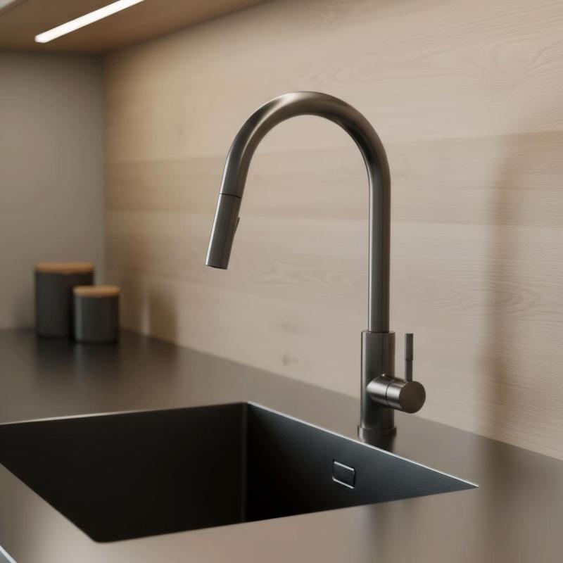 Grifo de cocina Pure.Sink Elite Steel Stream-S en PVD Gun Metal con caño extraíble PS8045-61