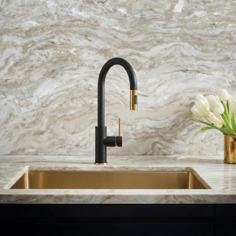 Quadri Retford Grifo de Cocina Negro con Acabado Dorado y Caño Extraíble con Modo de Pulverización 1208967677