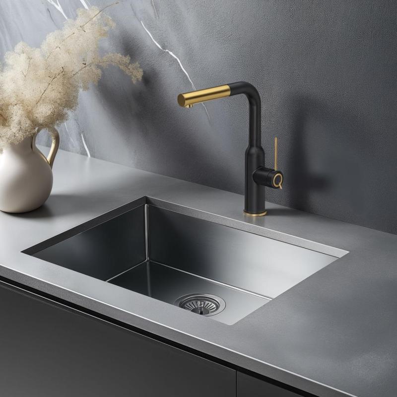 Quadri Stamford Grifo de Cocina Negro con Acabado Dorado PVD y Caño Extraíble 1208967688