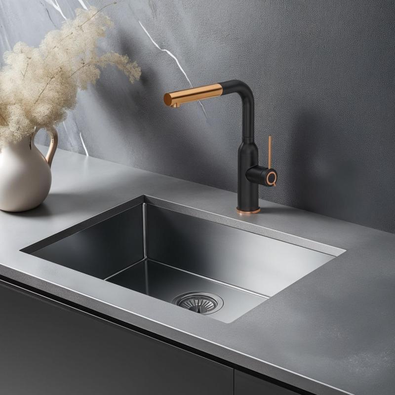 Quadri Stamford Grifo de Cocina Negro con Acabado en Cobre PVD y Boquilla Extraíble 1208967689