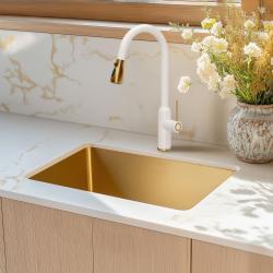 Quadri Stamford Grifo de Cocina Blanco con Acabado Dorado PVD con Caño Extraíble y Modo de Pulverización 1208967690