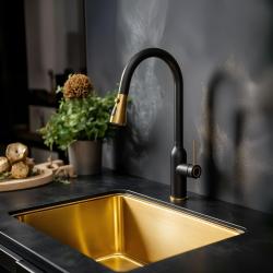Quadri Stamford Grifo de Cocina Negro con Acabado de Oro PVD con Boquilla Extraíble y Modo de Rociado 1208967693