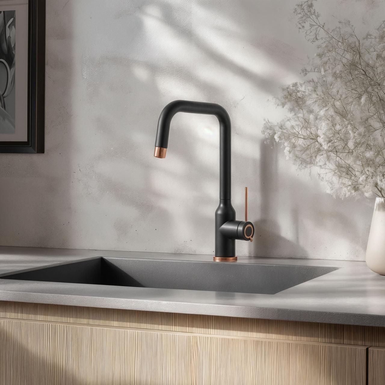Quadri Stamford Grifo de Cocina Negro con Acabado de Cobre PVD con Caño Giratorio en Ángulo 1208967701 - Productafbeelding 2