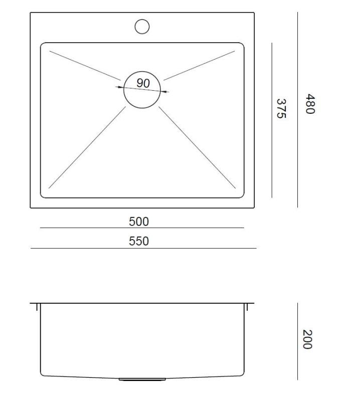 Aquadesign Clara Fregadero de Acero Inoxidable 55x48cm Montaje sobre Encimera o Enrasado con Área para Grifería y Tapón de Acero Inoxidable - 1208967756