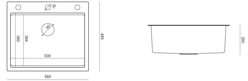 Aquadesign Vesta Fregadero de Acero Inoxidable 580x485cm Montaje en Superficie y Montaje al Nivel con Área para Grifo, incluye Tapón de Acero Inoxidable y Accesorios - 1208967763
