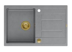 Quadri Sheffield Fregadero Sobremontado de Granito Gris 78x50cm con Escurridor y Tapón Dorado - 1208967764