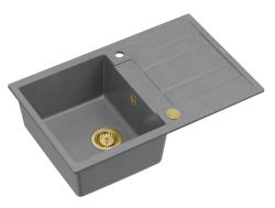 Quadri Sheffield Fregadero Sobremontado de Granito Gris 78x50cm con Escurridor y Tapón Dorado - 1208967764