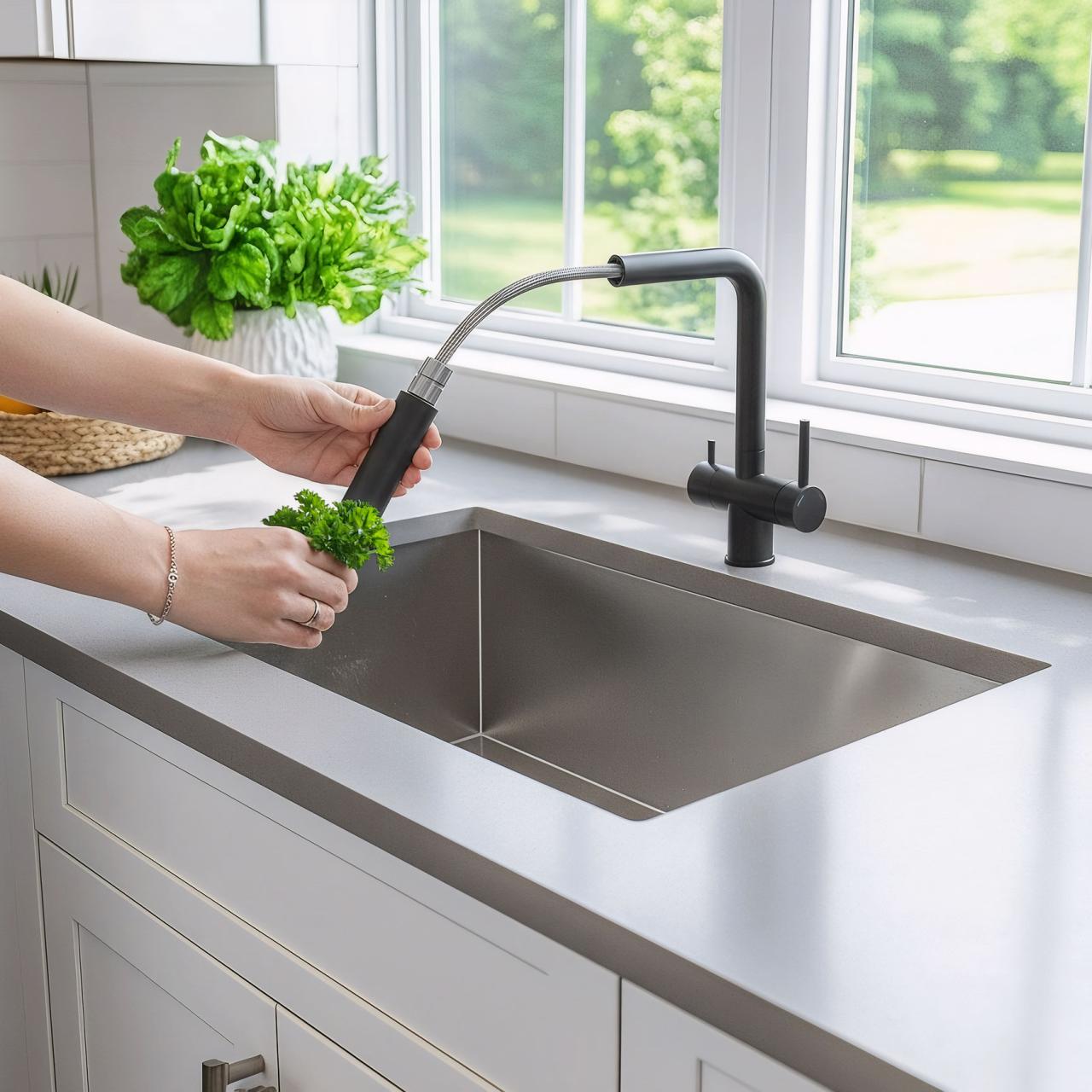 Quadri Ellesmere Grifo de Cocina Negro de 3 vías con una conexión adicional para agua filtrada 1208967780 - Productafbeelding 2