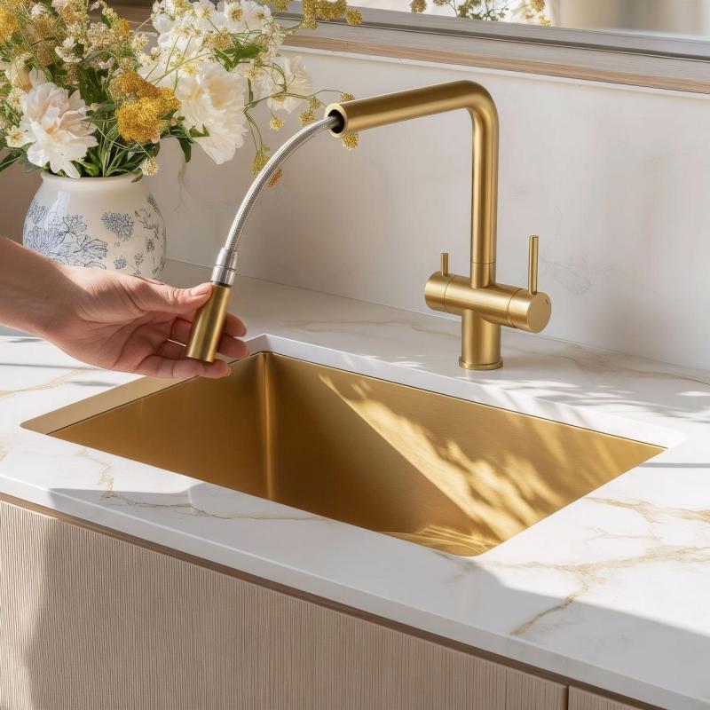 Quadri Ellesmere Grifo de Cocina PVD Oro de 3 vías con conexión adicional para agua filtrada 1208967781