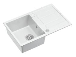 Quadri Sheffield Fregadero de Granito Blanco de Superficie 78x50cm con Escurridor y Tapón de Acero Inoxidable - 1208967798