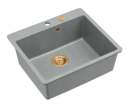 Quadri Sheffield Fregadero de Granito Gris de Montaje Superior o Empotrado 57x50 cm con Banco para Grifo y Tapón de Cobre - 1208967809