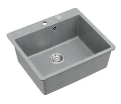 Quadri Sheffield Fregadero de Granito Gris para Montaje sobre Encimera o Empotrado de 57x50 cm con Plataforma para Grifo y Tapón de Acero Inoxidable - 1208967810