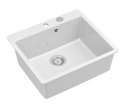 Quadri Sheffield Fregadero de Granito Blanco Sobre Encimera o Empotrado Plano 57x50 cm con Tablero para Grifo y Tapón de Acero Inoxidable - 1208967815